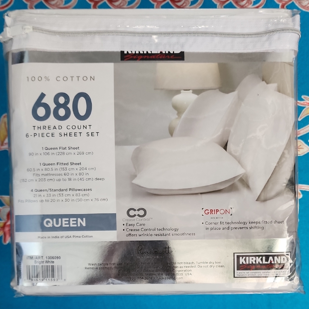 NEW! Kirkland Signature 680 Thread Count 100%Cotton 6-piece Sheet Set - Queen